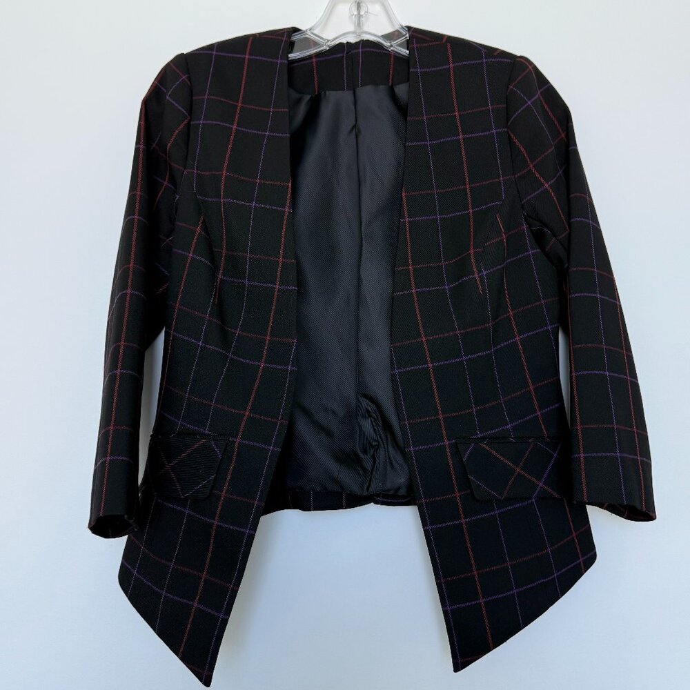 Trina Turk black, pink and purple plaid blazer, preppy, collegiate, size 2